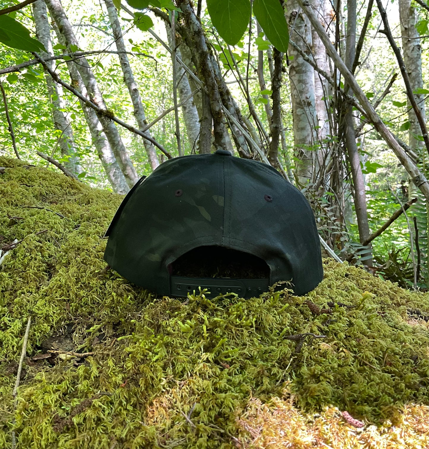 Leather Patched Flat Bill in Black Camo Hat