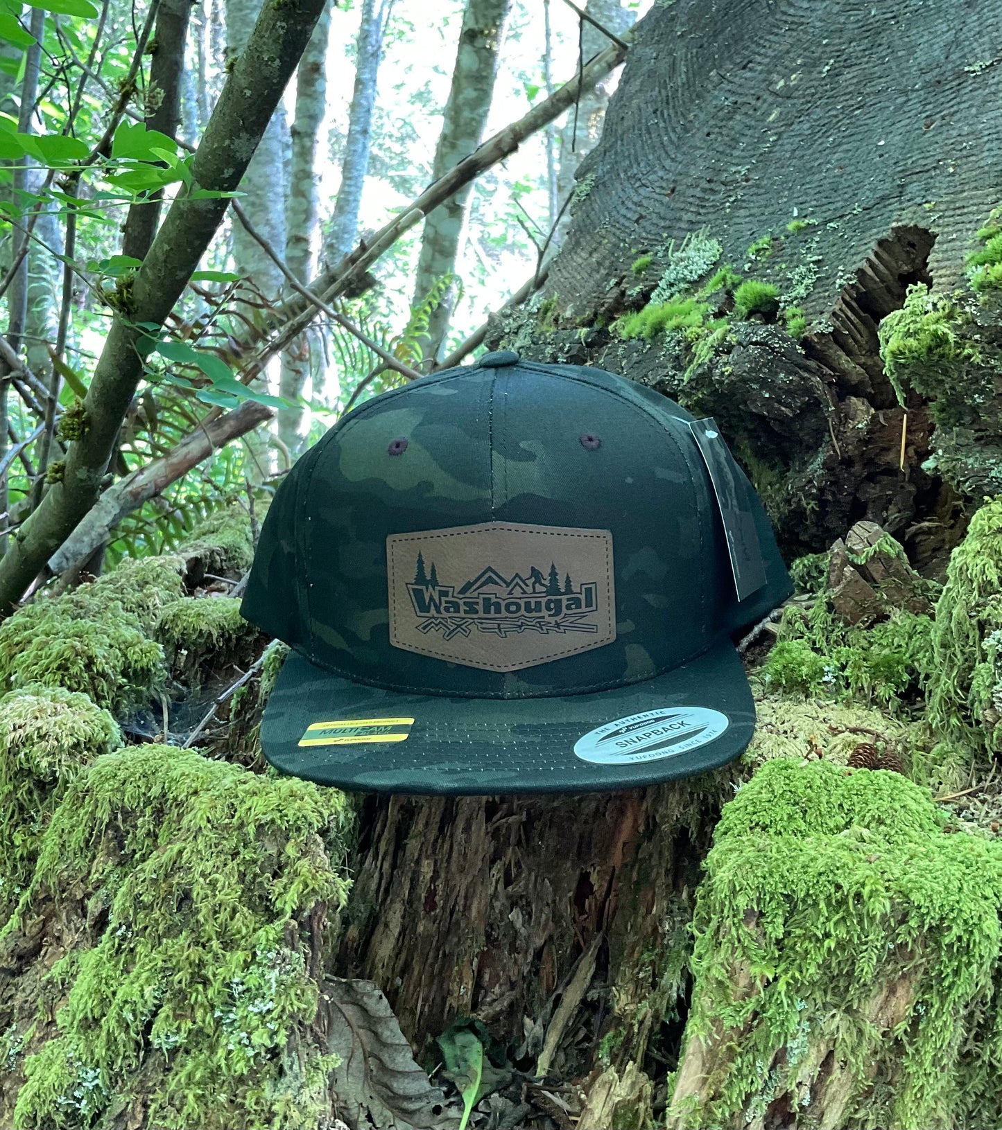 Leather Patched Flat Bill in Black Camo Hat