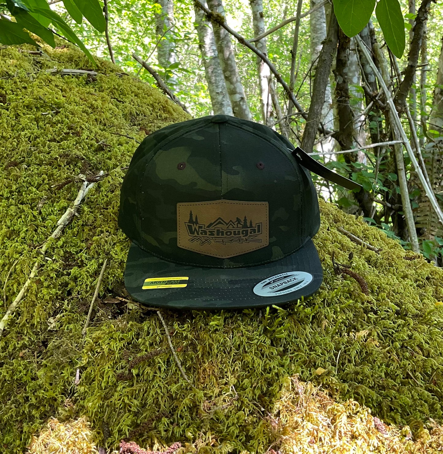 Leather Patched Flat Bill in Black Camo Hat